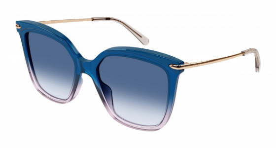 Pomellato PM0093S Sunglasses, 005 - BLUE with GOLD temples and BLUE lenses