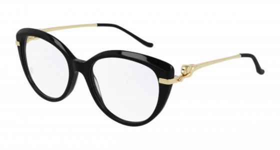 Cartier CT0283O Eyeglasses, 001 - BLACK with GOLD temples and TRANSPARENT lenses
