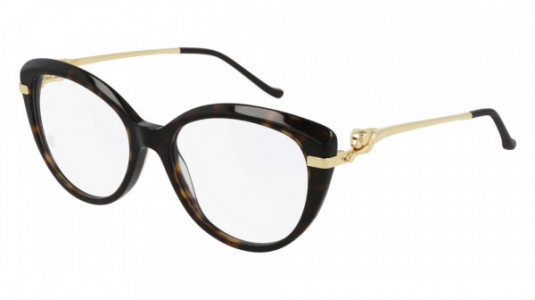 Cartier CT0283O Eyeglasses, 002 - HAVANA with GOLD temples and TRANSPARENT lenses