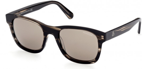 Moncler ML0192 Sunglasses, 48L - Shiny Striped Licorice / Roviex Lenses W. Gunmetal Flash