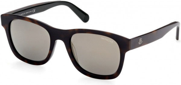 Moncler ML0192 Sunglasses, 56Q - Shiny Classic Havana & Dark Green / Smoke & Bronze Lenses