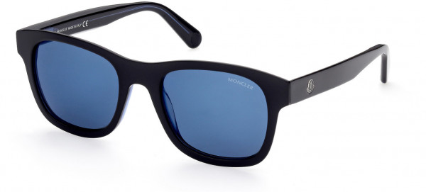 Moncler ML0192 Sunglasses, 92D - Shiny Black & Transparent Navy Blue / Navy Blue Polarized Lenses