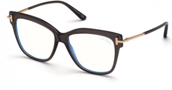 Tom Ford FT5704-B Eyeglasses, 020 - Shiny Transparent Grey W. Rose Gold / Blue Block Lenses