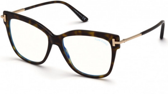 Tom Ford FT5704-B Eyeglasses, 052 - Shiny Classic Dark Havana W. Rose Gold / Blue Block Lenses