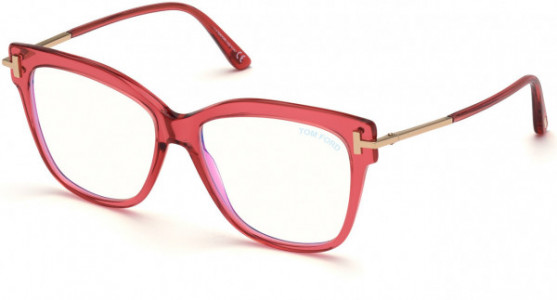 Tom Ford FT5704-B Eyeglasses, 066 - Shiny Transparent Raspberry W. Rose Gold / Blue Block Lenses