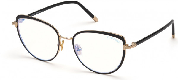 Tom Ford FT5741-B Eyeglasses, 001 - Black Enamel, Shiny Rose Gold, Shiny Black, 