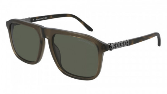 Alexander McQueen AM0321S Sunglasses, 003 - BROWN with SILVER temples and GREEN lenses