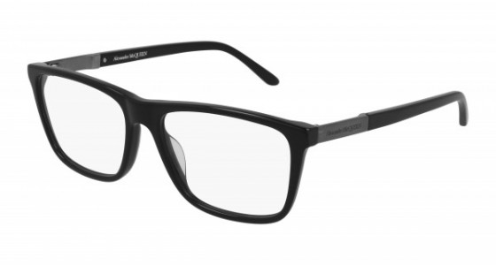 Alexander McQueen AM0323O Eyeglasses, 001 - BLACK with SILVER temples and TRANSPARENT lenses