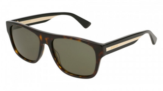 Gucci GG0341S Sunglasses, 003 - HAVANA with MULTICOLOR temples and GREEN lenses
