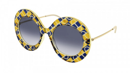 Gucci GG0894S Sunglasses, 001 - YELLOW with GOLD temples and BLUE lenses