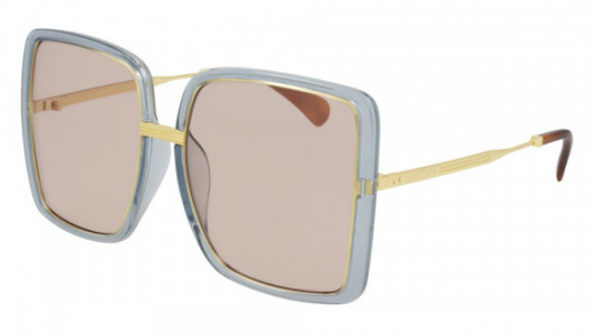 Gucci GG0903SA Sunglasses, 004 - LIGHT-BLUE with GOLD temples and PINK lenses