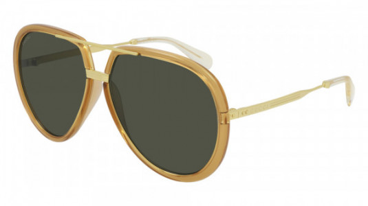 Gucci GG0904S Sunglasses, 003 - YELLOW with GOLD temples and GREEN lenses