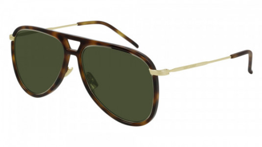 Saint Laurent CLASSIC 11 RIM Sunglasses, 004 - HAVANA with GOLD temples and GREEN lenses