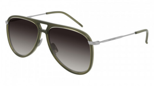 Saint Laurent CLASSIC 11 RIM Sunglasses, 005 - GREEN with SILVER temples and BROWN lenses