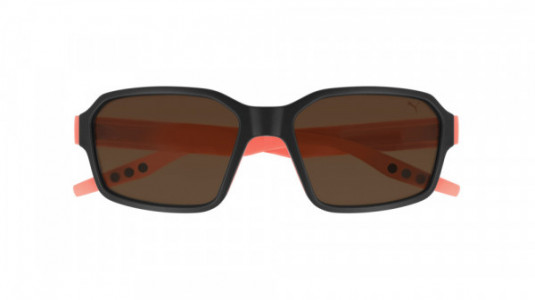 Puma PU0265S Sunglasses, 002 - BLACK with ORANGE temples and BROWN lenses