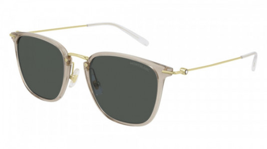 Montblanc MB0157SA Sunglasses, 003 - BEIGE with GOLD temples and GREY lenses