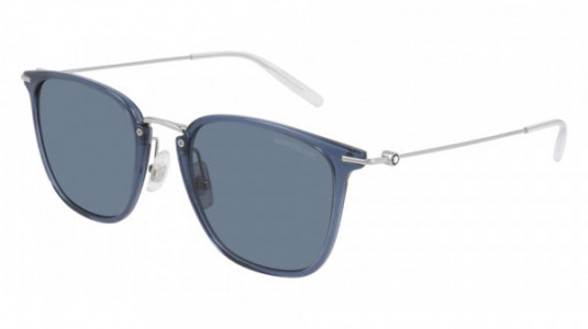 Montblanc MB0157SA Sunglasses, 004 - BLUE with SILVER temples and BLUE lenses