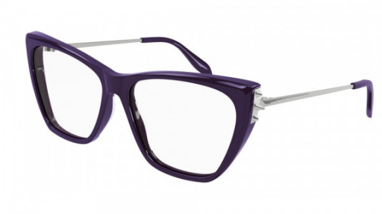 Alexander McQueen AM0341O Eyeglasses, 003 - VIOLET with SILVER temples and TRANSPARENT lenses