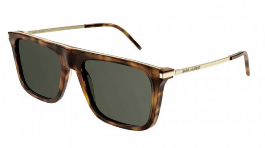 Saint Laurent SL 495 Sunglasses, 002 - HAVANA with GOLD temples and GREEN lenses