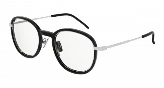 Saint Laurent SL 436 OPT Eyeglasses, 001 - BLACK with SILVER temples and TRANSPARENT lenses