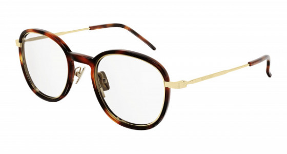 Saint Laurent SL 436 OPT Eyeglasses, 002 - HAVANA with GOLD temples and TRANSPARENT lenses