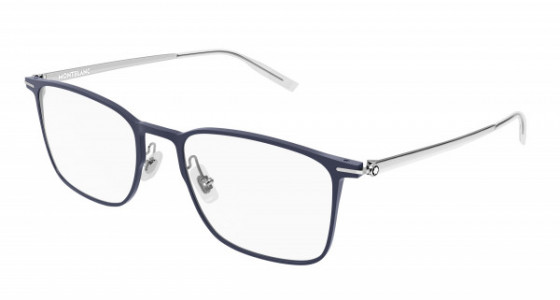 Montblanc MB0193O Eyeglasses, 003 - BLUE with SILVER temples and TRANSPARENT lenses