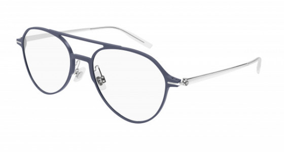 Montblanc MB0195O Eyeglasses, 002 - BLUE with SILVER temples and TRANSPARENT lenses