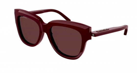 Balenciaga BB0160S Sunglasses, 004 - BURGUNDY with RED temples and RED lenses
