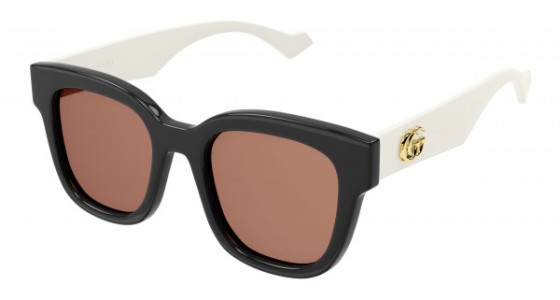 Gucci GG0998S Sunglasses, 002 - BLACK with WHITE temples and ORANGE lenses