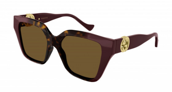 Gucci GG1023S Sunglasses, 009 - HAVANA with BURGUNDY temples and BROWN lenses