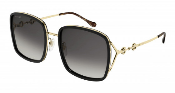 Gucci GG1016SK Sunglasses, 001 - BLACK with GOLD temples and GREY lenses