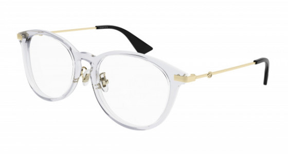 Gucci GG1014OA Eyeglasses, 003 - GREY with GOLD temples and TRANSPARENT lenses