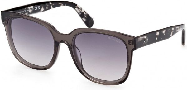 Moncler ML0198 Biobeam Sunglasses, 05B - Shiny Transp Grey, Shiny Black & Crystal Havana / Grad Smoke Lenses