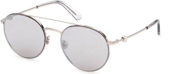 Moncler ML0214 Sunglasses, 16C - Shiny Palladium W. White Bridge Detail / Smoke Lenses W. Silver Mirror