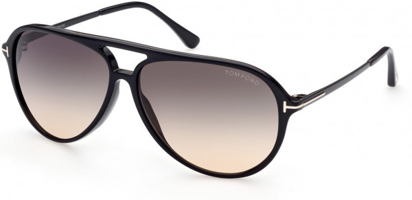 Tom Ford FT0909 Samson Sunglasses, 01B - Shiny Black / Gradient Grey-To-Yellow Lenses