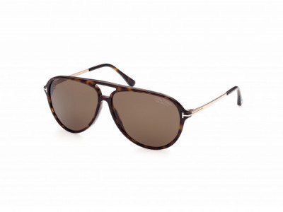 Tom Ford FT0909 Samson Sunglasses, 52H - Shiny Classic Dark Havana W. Shiny Rose Gold / Polarized Roviex Lenses
