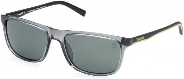 Timberland TB9266 Sunglasses, 20R - Shiny Crystal Grey Front/ Black Temples W/ Green Color Pop/ Green Lens