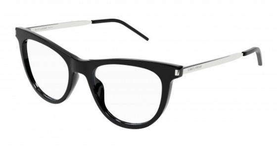 Saint Laurent SL 514 Eyeglasses, 001 - BLACK with SILVER temples and TRANSPARENT lenses
