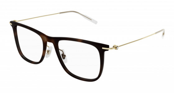 Montblanc MB0206O Eyeglasses, 002 - HAVANA with GOLD temples and TRANSPARENT lenses