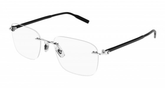 Montblanc MB0222O Eyeglasses, 001 - SILVER with BLACK temples and TRANSPARENT lenses