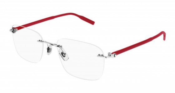 Montblanc MB0222O Eyeglasses, 003 - SILVER with RED temples and TRANSPARENT lenses