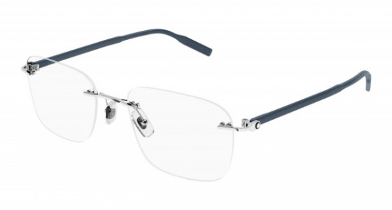 Montblanc MB0222O Eyeglasses, 005 - SILVER with BLUE temples and TRANSPARENT lenses