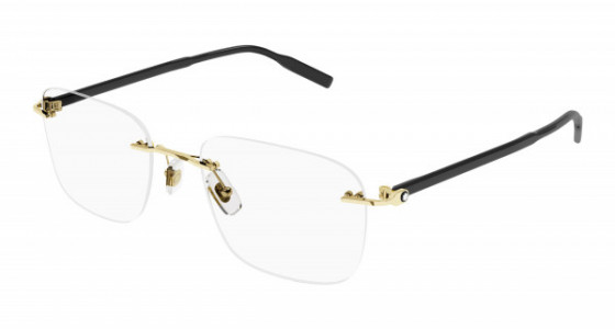 Montblanc MB0222O Eyeglasses, 007 - GOLD with BLACK temples and TRANSPARENT lenses