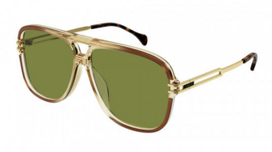 Gucci GG1105S Sunglasses, 003 - BROWN with GOLD temples and GREEN lenses