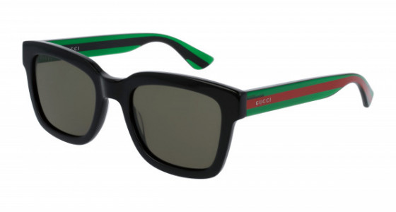 Gucci GG0001SN Sunglasses, 002 - BLACK with GREEN temples and GREEN lenses