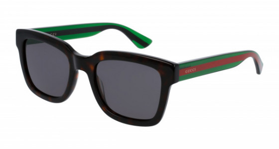 Gucci GG0001SN Sunglasses, 003 - HAVANA with GREEN temples and GREY lenses