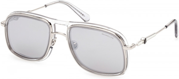Moncler ML0223 Kontour Sunglasses, 20C - Transparent Ice Gray / Light Smoke & Silver Flash Lenses