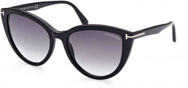 Tom Ford FT0915 Isabella-02 Sunglasses, 01B - Shiny Black / Gradient Smoke Lenses