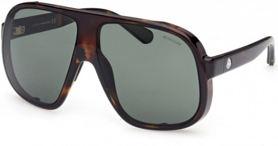 Moncler ML0206 Diffractor Sunglasses, 52N - Shiny Classic Dark Havana / Green Lenses