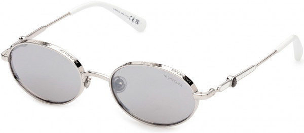 Moncler ML0224 Tatou Sunglasses, 16C - Shiny Palladium, Optical White / Light Smoke With Silver Flash Lenses